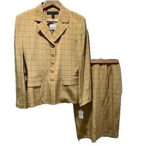 Kasper‎ & Company ASL Beige Plaid Blazer Skirt Suit Set Career Women's Classy